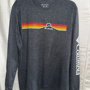 Columbia Gray and Red Long Sleeve Tee with Rainbow Stripe